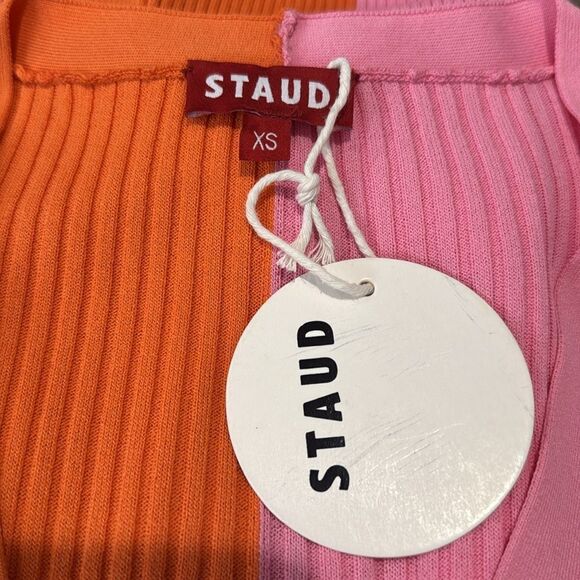 NWT STAUD Shoko Sweater Dress Cardigan Colorblock Pink Orange XS - Picture 11 of 12